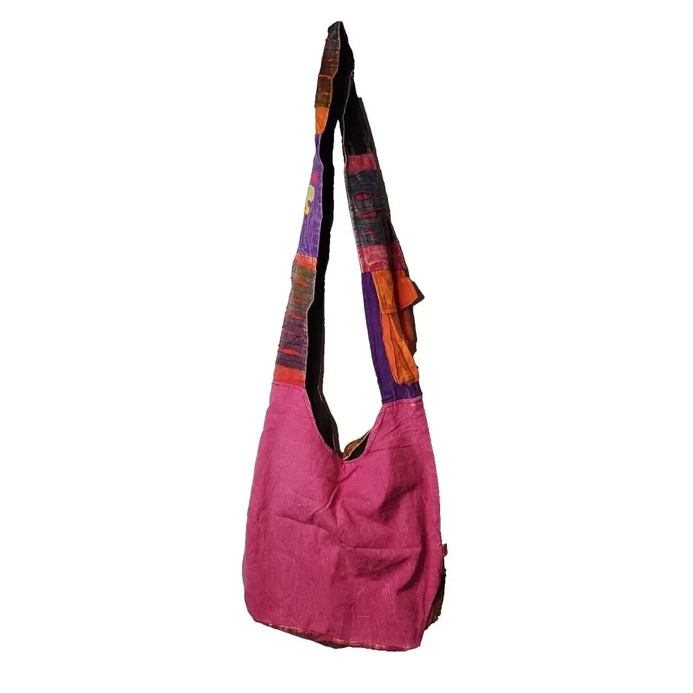 Crossbody Hobo Bag Retro Flower Power Patchwork Cotton Hippie Purse Handmade